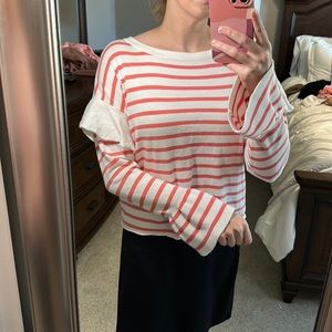 White and Coral Spring Sweater